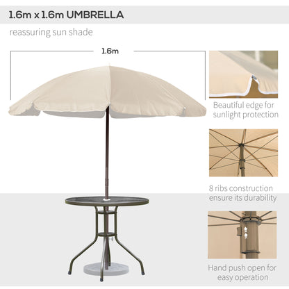 Jattare 4 Seater Metal and Mesh Cream Garden Dining Set With Parasol Folding Chairs And Glass Table
