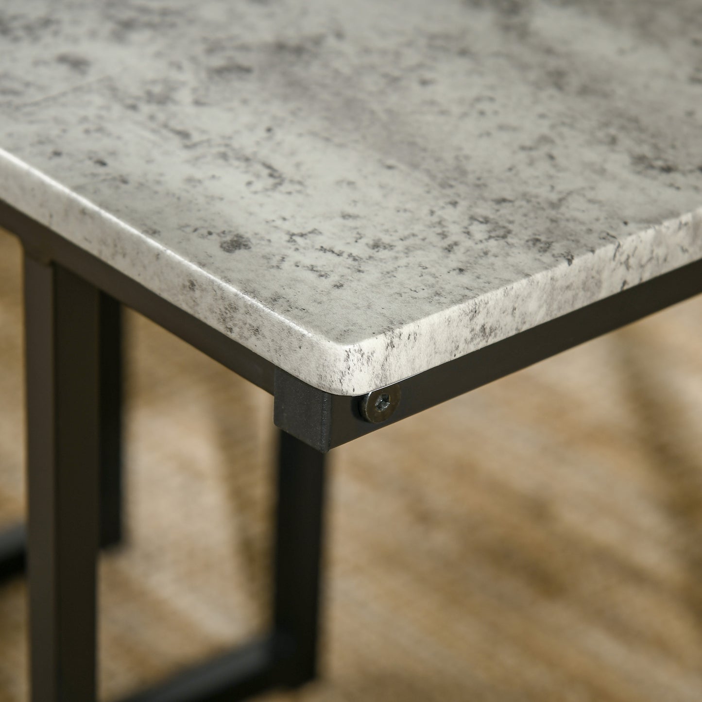 Suroso Metal And Wood Grey Concrete Effect Dining Table And Bench Set For 4