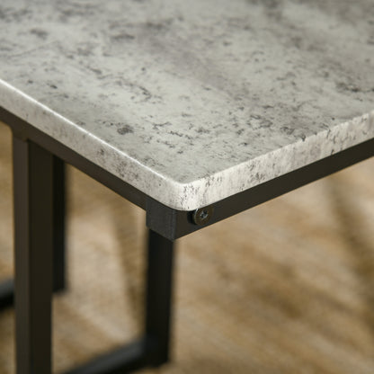 Suroso Metal And Wood Grey Concrete Effect Dining Table And Bench Set For 4