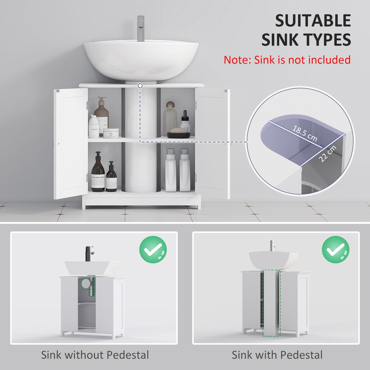 Fabka White Under Sink Vanity Cupboard With Double Doors And Adjustable Shelving For Fauxdestal Or OFauxn Basin