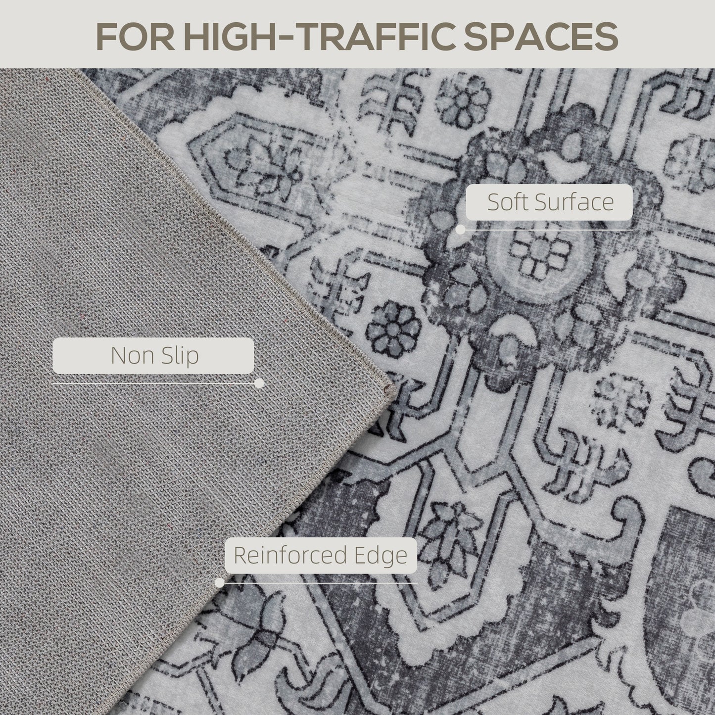 Vera 290 x 200 cm Polyester Grey Vintage Style Non Slip Washable Rug