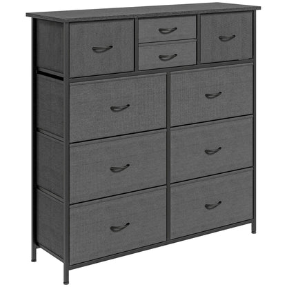 Salina Metal And Fabric Black 10 Drawer Storage Dresser With Foldable Drawers And Steel Frame