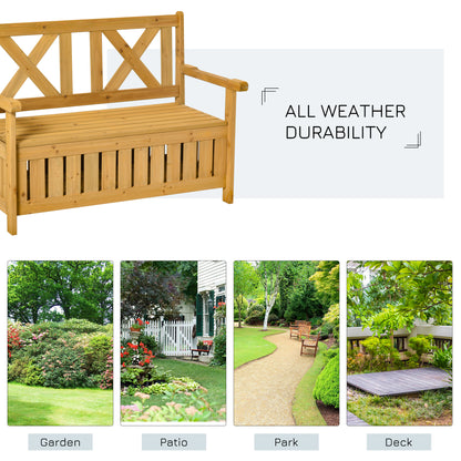 Letore Wood Natural 2 Seater Outdoor Garden Storage Bench Slatted Frame