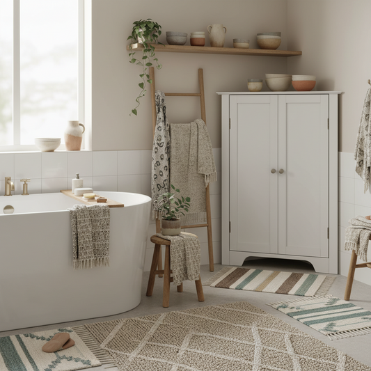 Zipaka Corner Bathroom Storage Cabinet With Recessed Door And Adjustable Shelving White