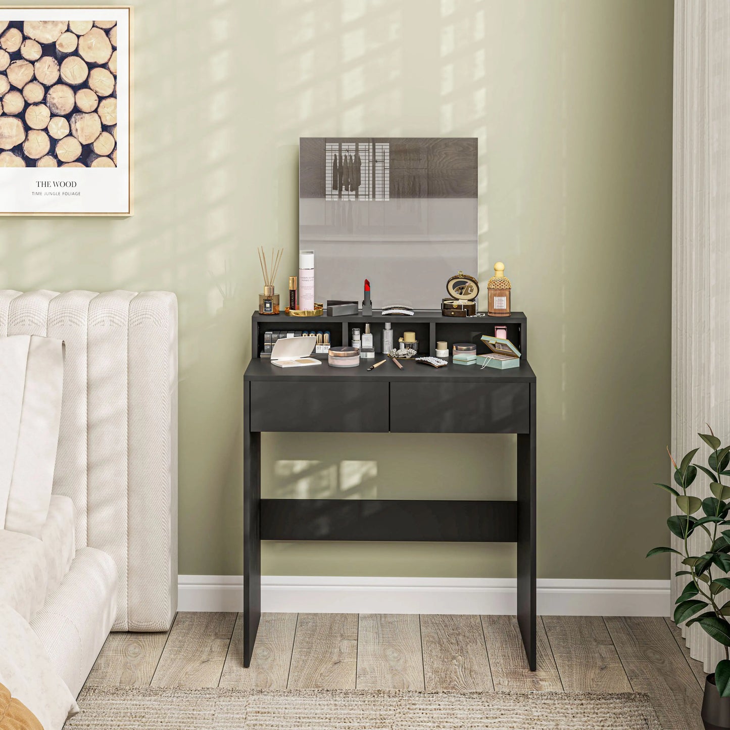 Merotto Black Dressing Table With Mirror And Multi Storage Layout