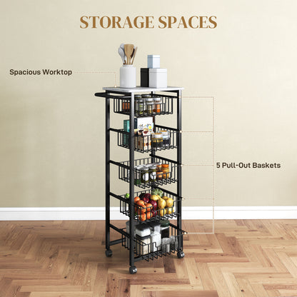 Sucora Metal Grey And Black 5 Basket Mobile Kitchen Trolley With Locking Wheels