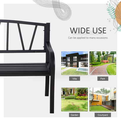 Lenasu Metal Black 2 Seater Garden Bench With Decorative Backrest And Armrests