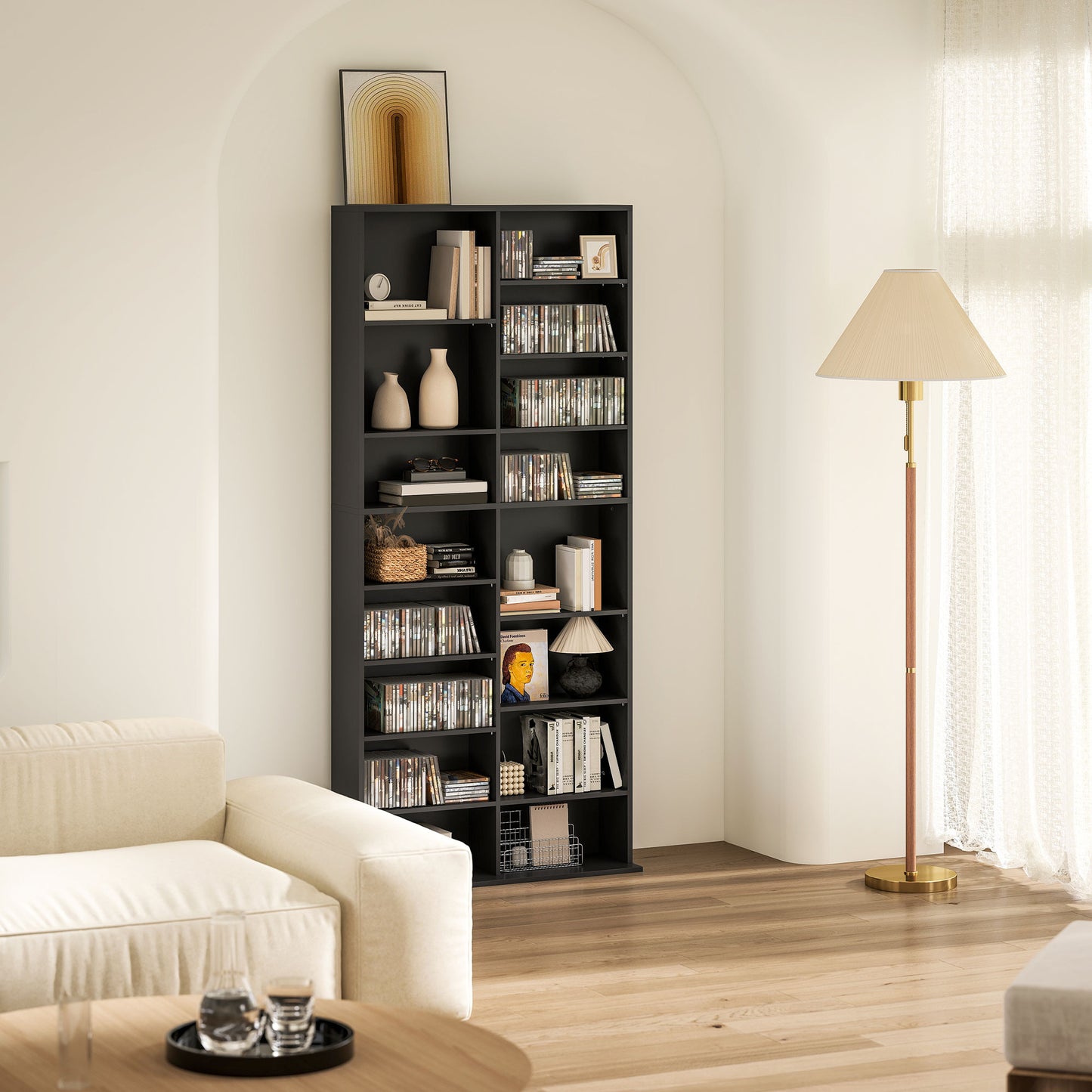 Sezi Wood Black Tall Media Storage Tower With 640 Disc Capacity