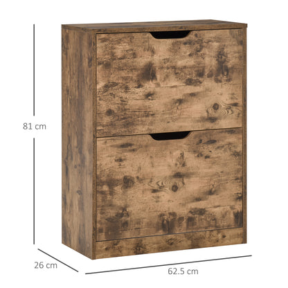 Lifale Wooden Rustic Brown Industrial Shoe Cabinet With 2 Flip Drawers For 12 Pairs