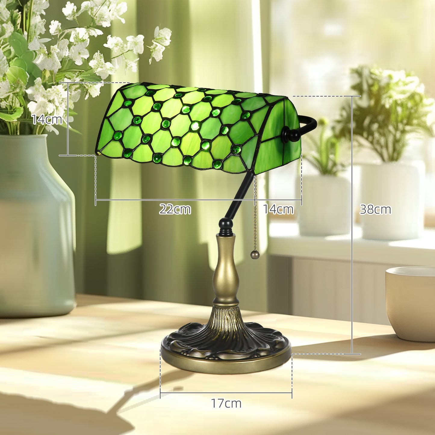 Nofilu Glass And Metal Green Vintage Style Stained Glass Table Lamp