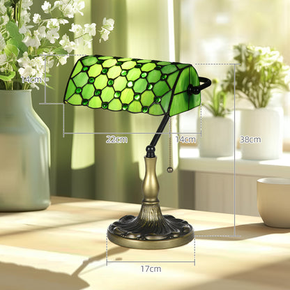 Nofilu Glass And Metal Green Vintage Style Stained Glass Table Lamp