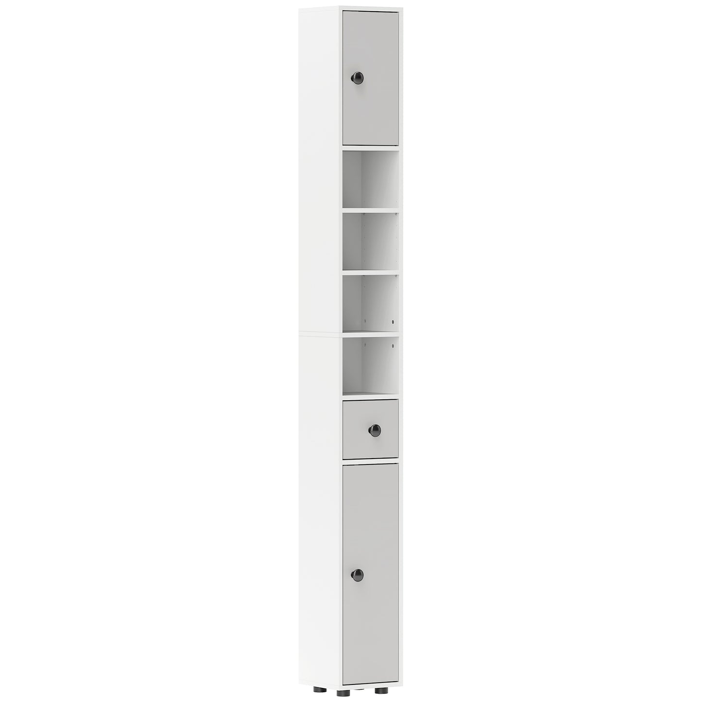 Pabaha Tall Slim Bathroom Storage Cabinet With Drawers Shelves And Cupboards Light Grey
