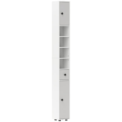 Pabaha Tall Slim Bathroom Storage Cabinet With Drawers Shelves And Cupboards Light Grey