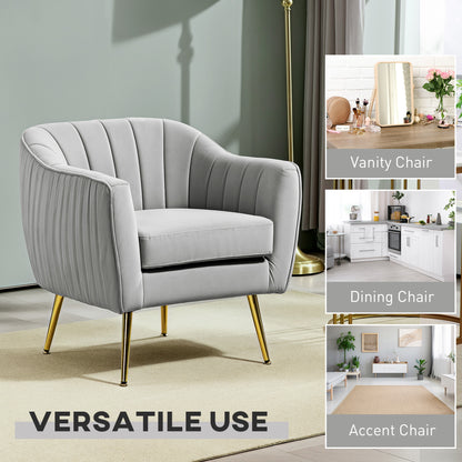 Pado Hane Velvet Grey Shell Back Accent Chair Golden Metal Legs