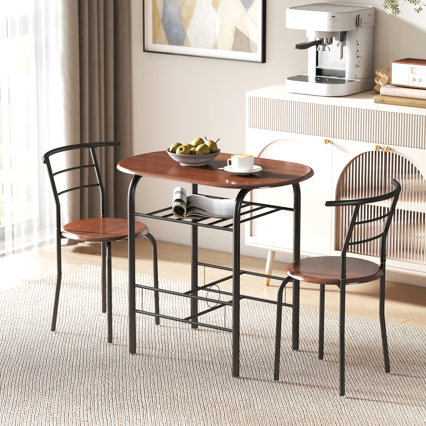 Vidiba Wooden Natural 3 Piece Compact Dining Set