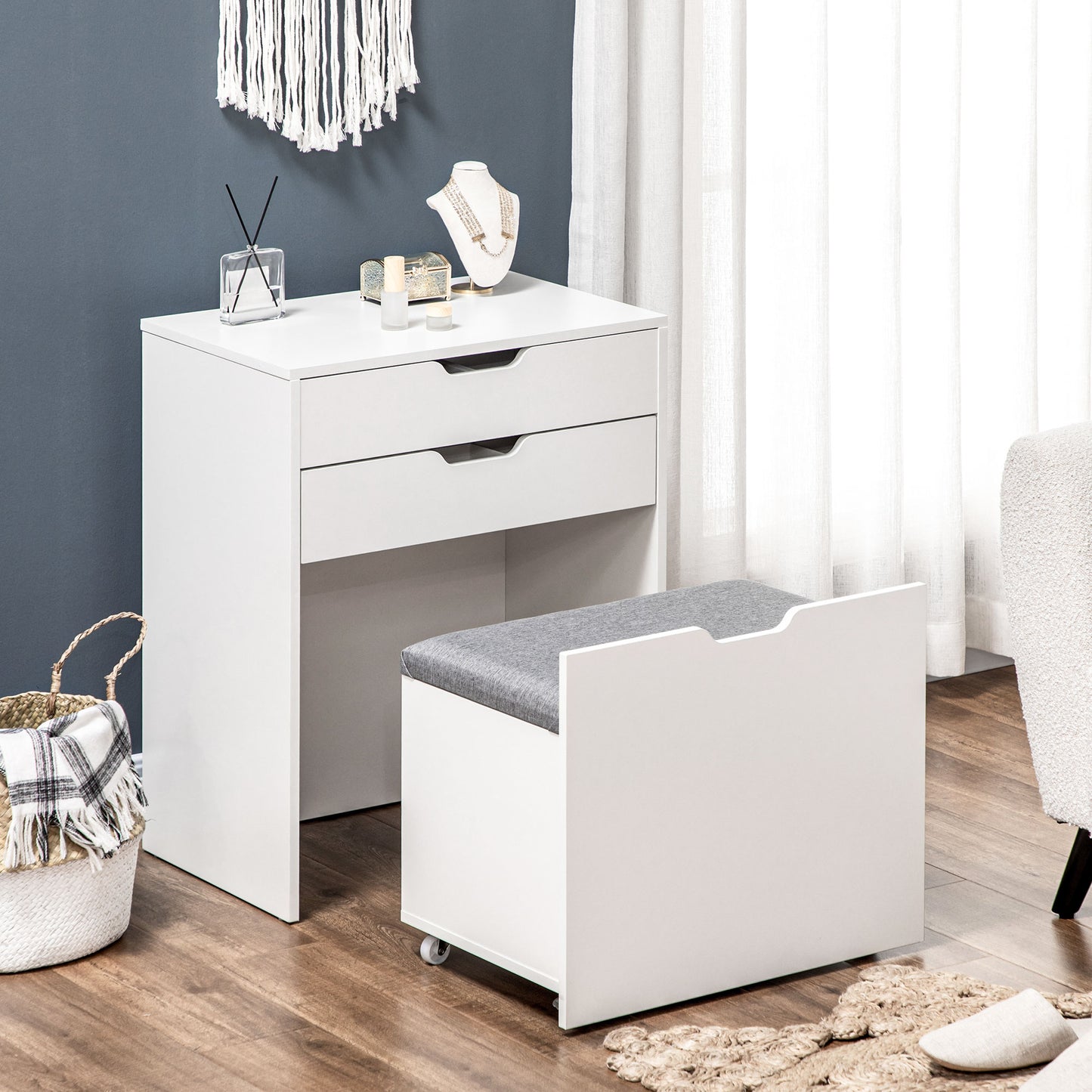 Nohadi White Dressing Table With Flip Up Mirror Hidden Storage Compartments And Drawer Unit