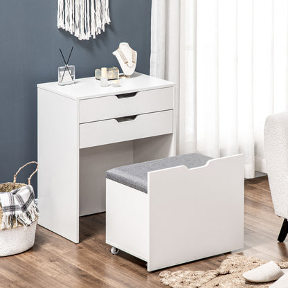 Nohadi White Dressing Table With Flip Up Mirror Hidden Storage Compartments And Drawer Unit