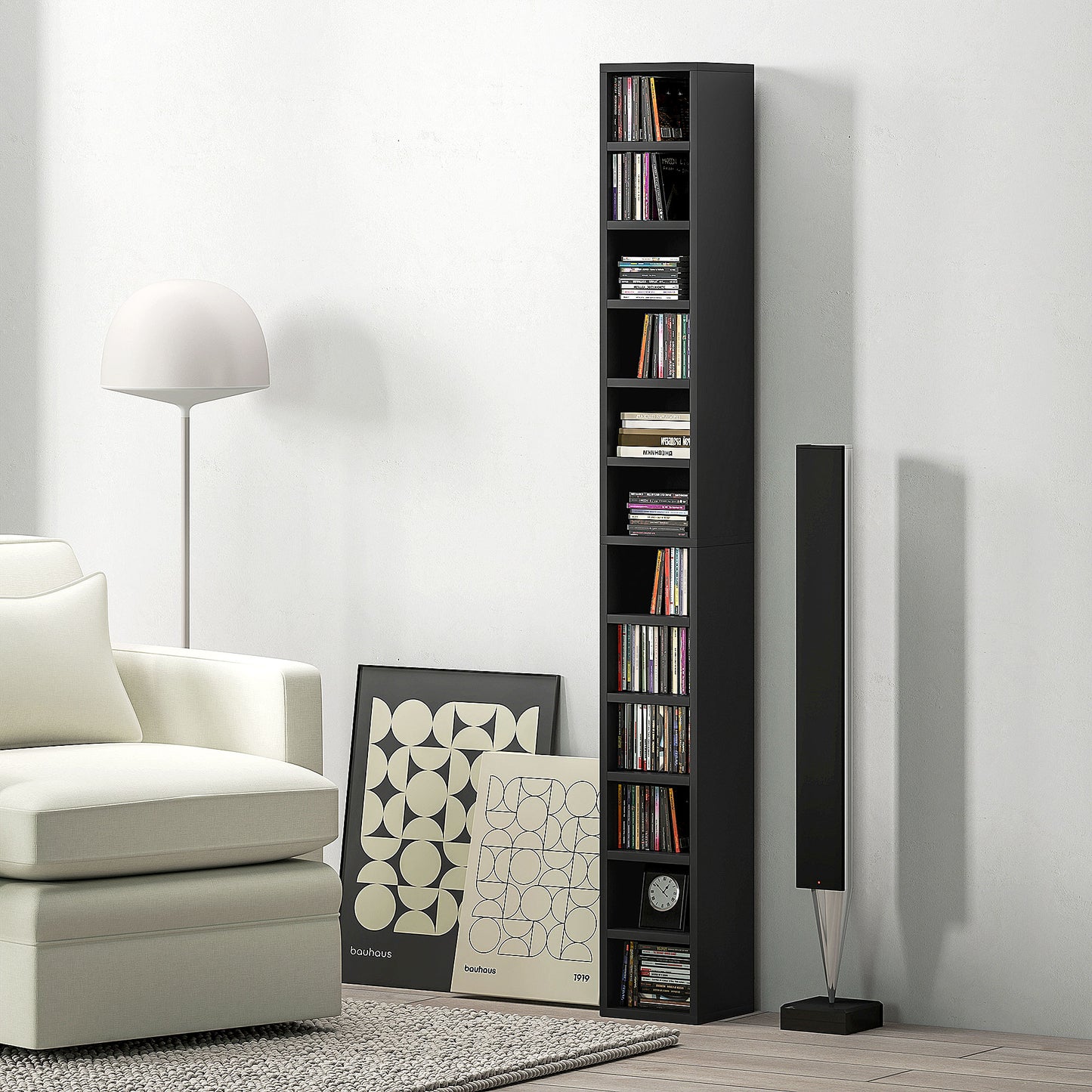 Nisapa Wood Black Tall Narrow Media Storage Tower With 204 Disc Capacity
