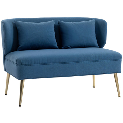 Taco Linen Look Dark Blue 2 Seater Sofa With Wingback Design And Metal Legs