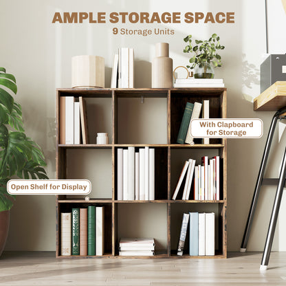 Toleel Wooden Rustic Brown 9 Cube Storage Bookcase