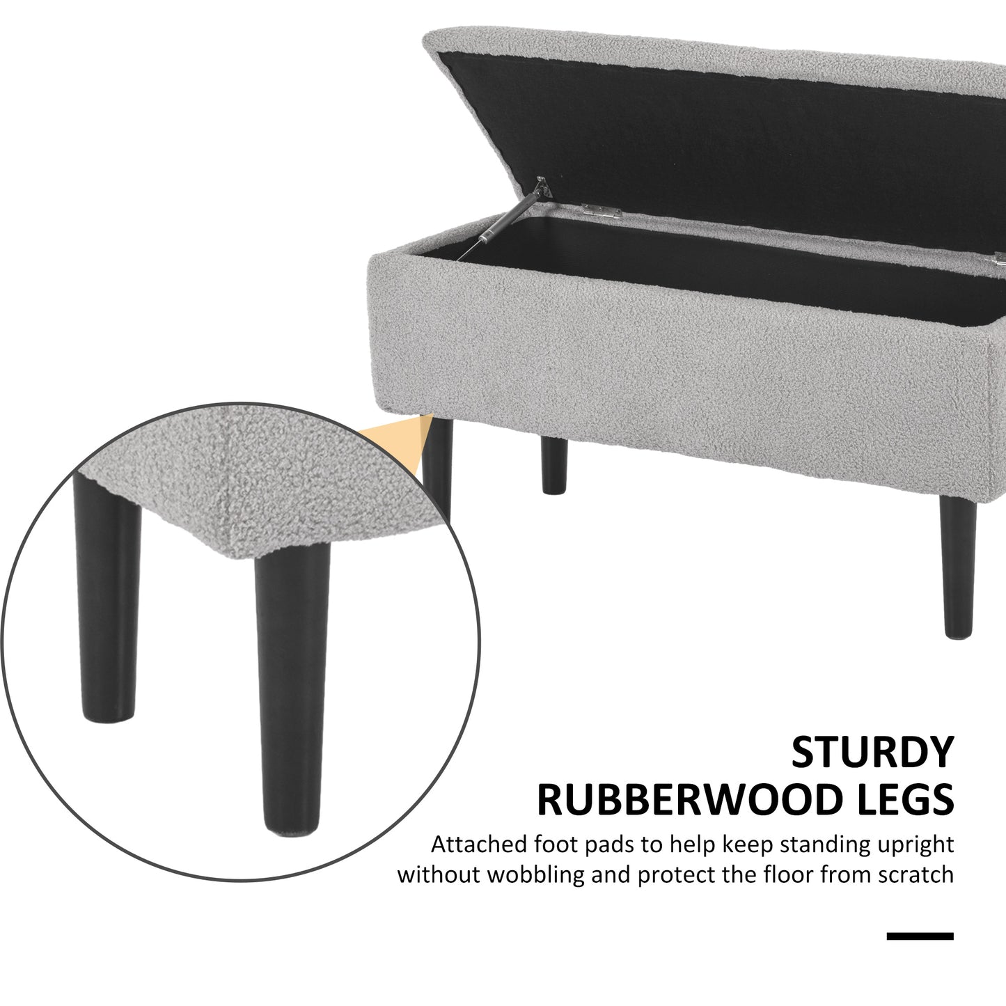 Vemovi Fabric Grey Storage Ottoman Bench With Wooden Legs 57 Litre