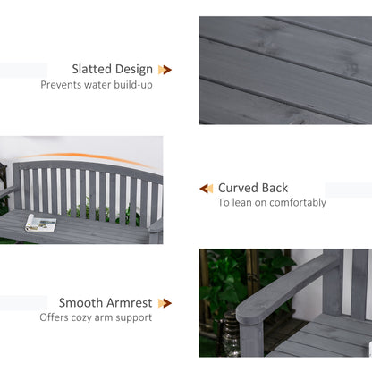 Tola 143cm Grey Wood 2 Seater Garden Bench With Armrests Slatted Frame