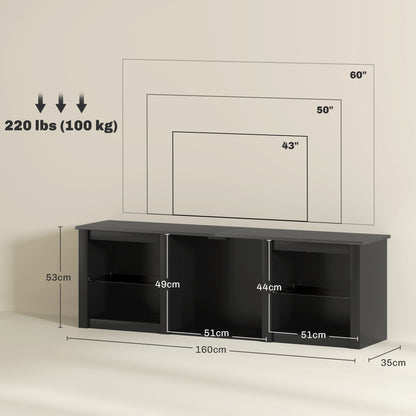 Filu Nara 160cm Wooden Black TV Stand With LED Lighting And Storage For 65 Inch Screens