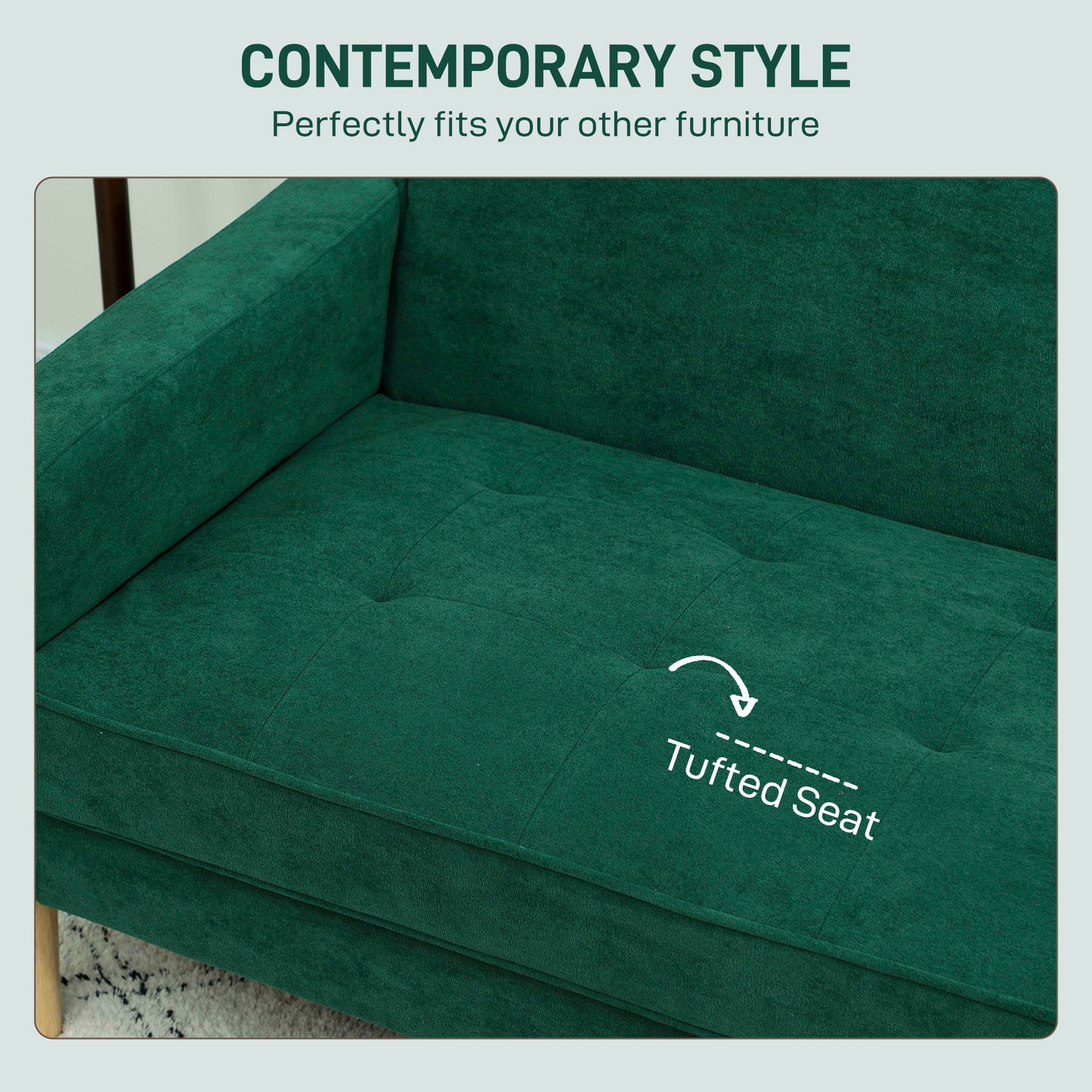 Neraro Forest Green Velvet Upholstered 2 Seater Sofa Natural Wooden Legs