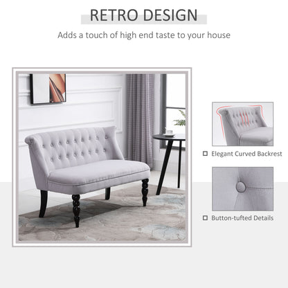 Tareta Doyo Velvet Grey Button Tufted 2 Seater Wingback Sofa With Rubberwood Legs