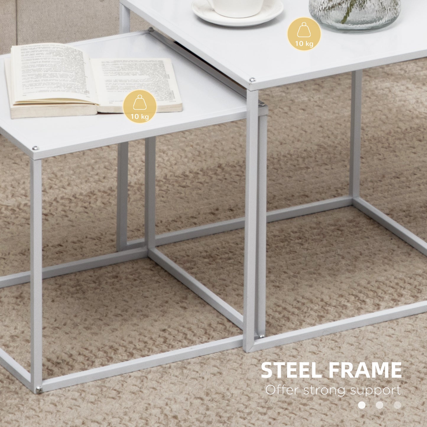 Ekmone  Metal And Wood White Square Nesting Coffee Tables Set Of 2