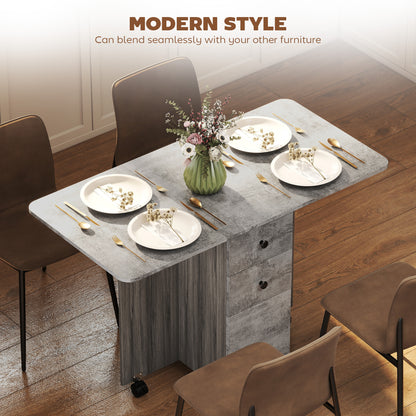 Dorette Wooden Mixed Grey Drop Leaf Dining Table With Multi Storage Design