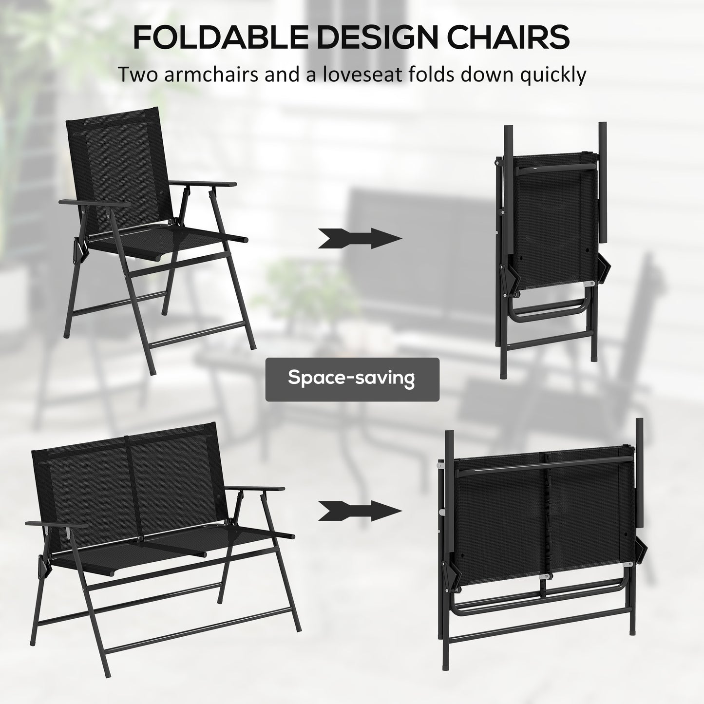 Mavi Metal Black and Mesh 4 Seater Outdoor Garden Sofa Set