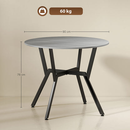 Donato Ziva Grey Round Dining Table With Black Metal Legs And Anti Slip Feet 90cm