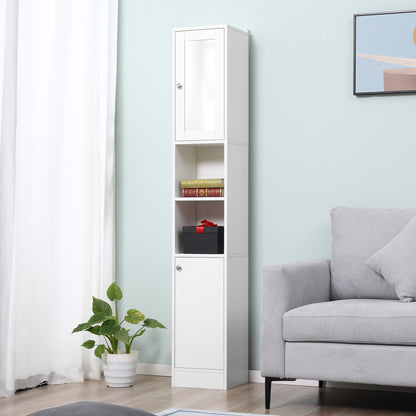 Sokana Tall Bathroom Storage Cabinet With Mirror And Adjustable Shelving Freestanding White