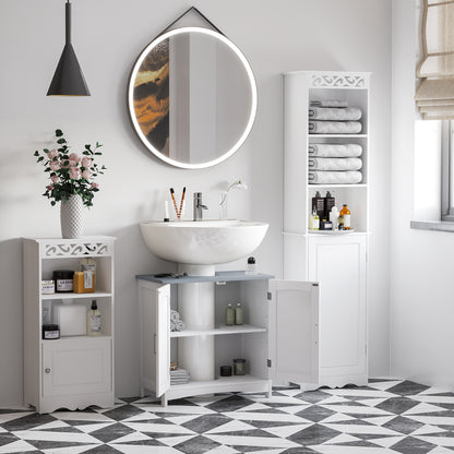 Nebama White and Grey Pedestal Sink Vanity Cupboard With Adjustable Shelving