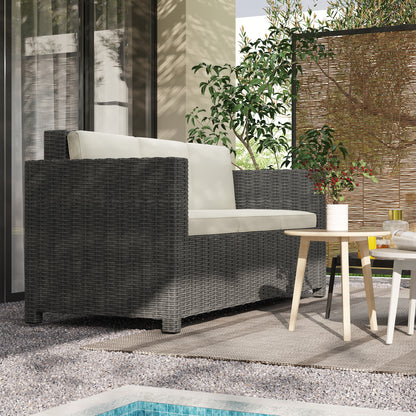 Necolo Rattan Cream 3 Seater Outdoor Sofa with Cream Cushions