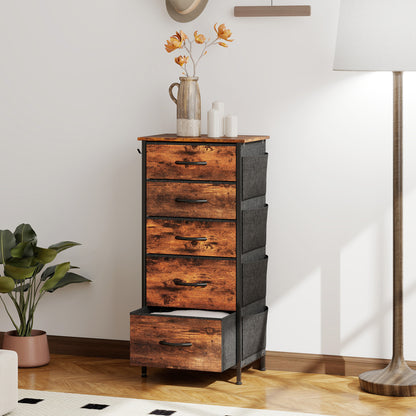 Kepa Fabric And Metal Rustic Brown 5 Drawer Storage Chest