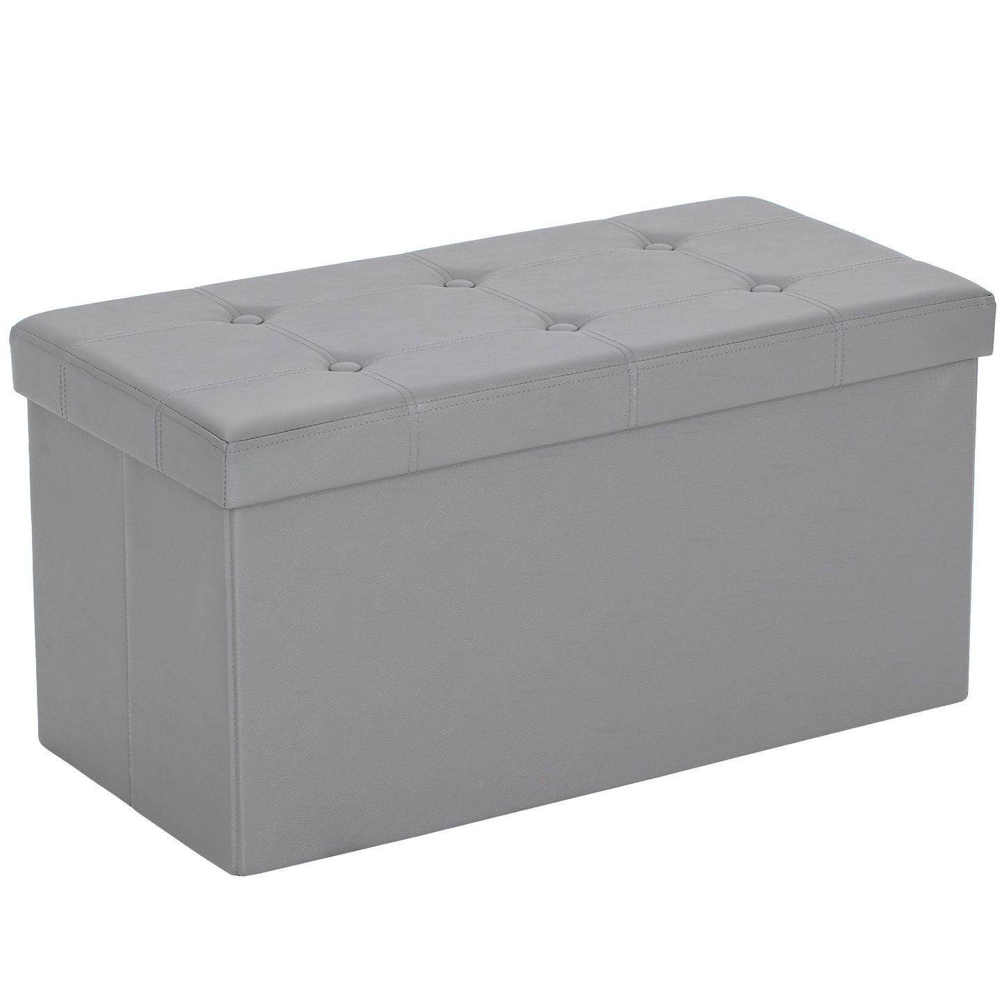 Nevi Faux Leather Grey Folding Storage Ottoman Bench 89 Litre