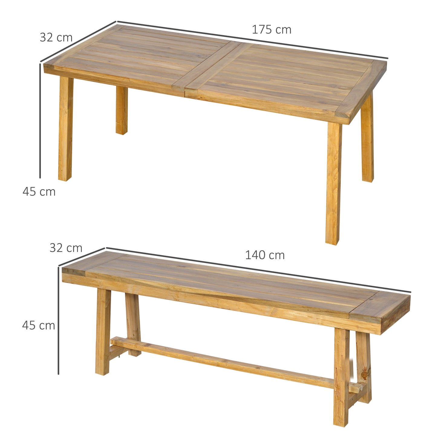 Mofi Acacia Wood Natural 3 Piece Picnic Bench Set With Table And 2 Benches