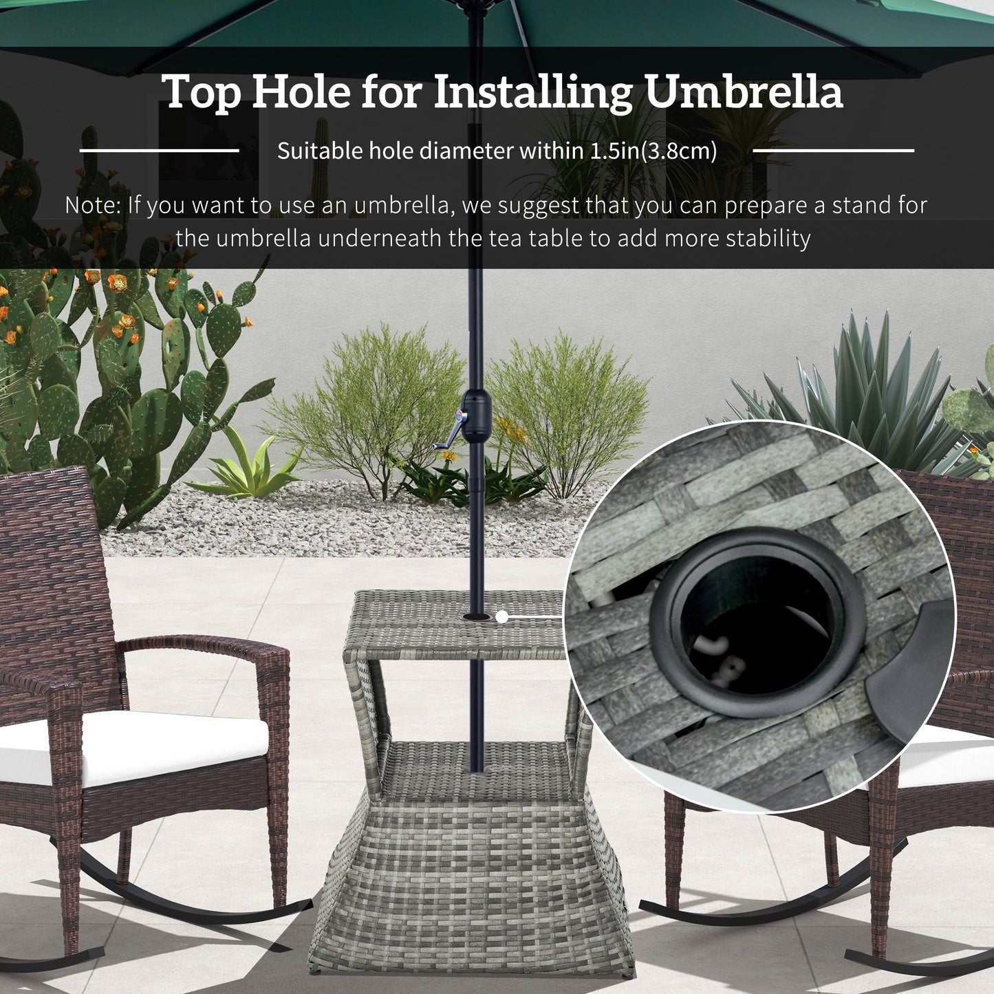 Toka Grey Rattan Outdoor Bistro Table With Umbrella Hole And Shelf