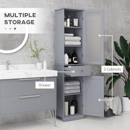 Zira Tall Slim Grey Bathroom Storage Cabinet With Shelves Drawer And Door