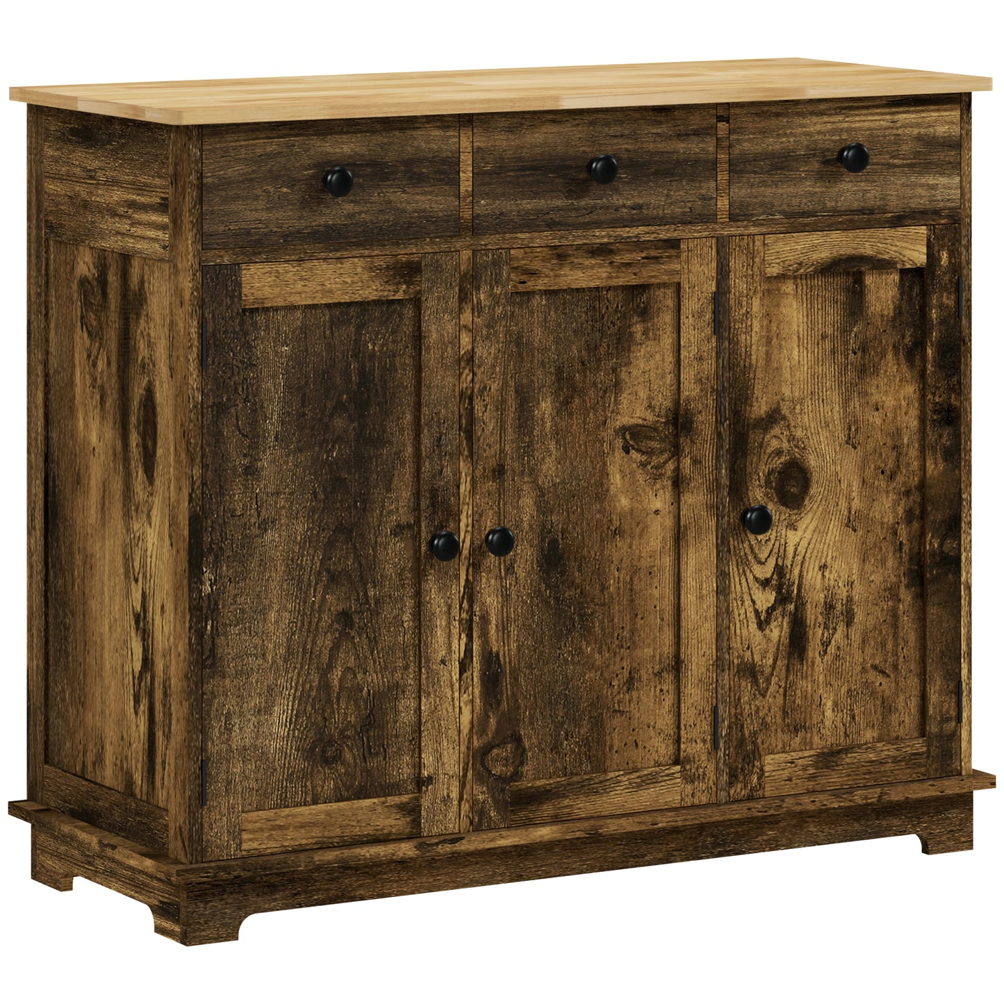 Vesudo Rustic Brown Sideboard With 3 Doors 3 Drawers 2 Shelves