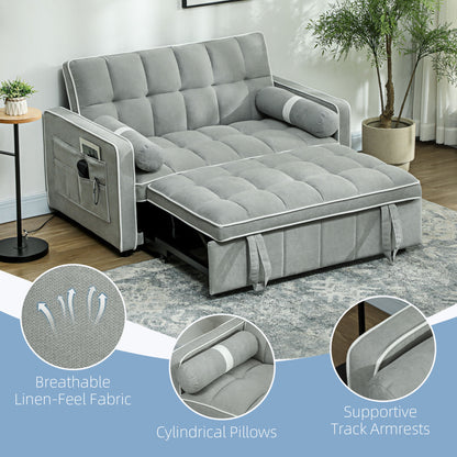Tapa Linen Effect Light Grey Upholstered 2 Seater Sofa Bed White Trim