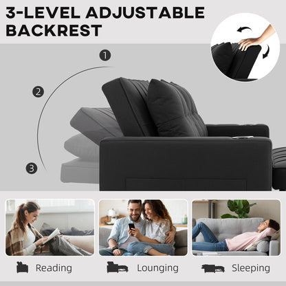 Kanovi Fabric Black 2 Seater Pull Out Sofa Bed