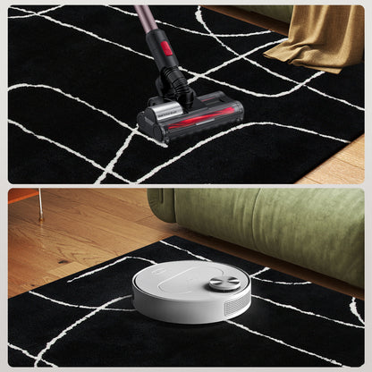 Eldi Black and White Fluffy High Pile Geometric Rug 170 x 120cm