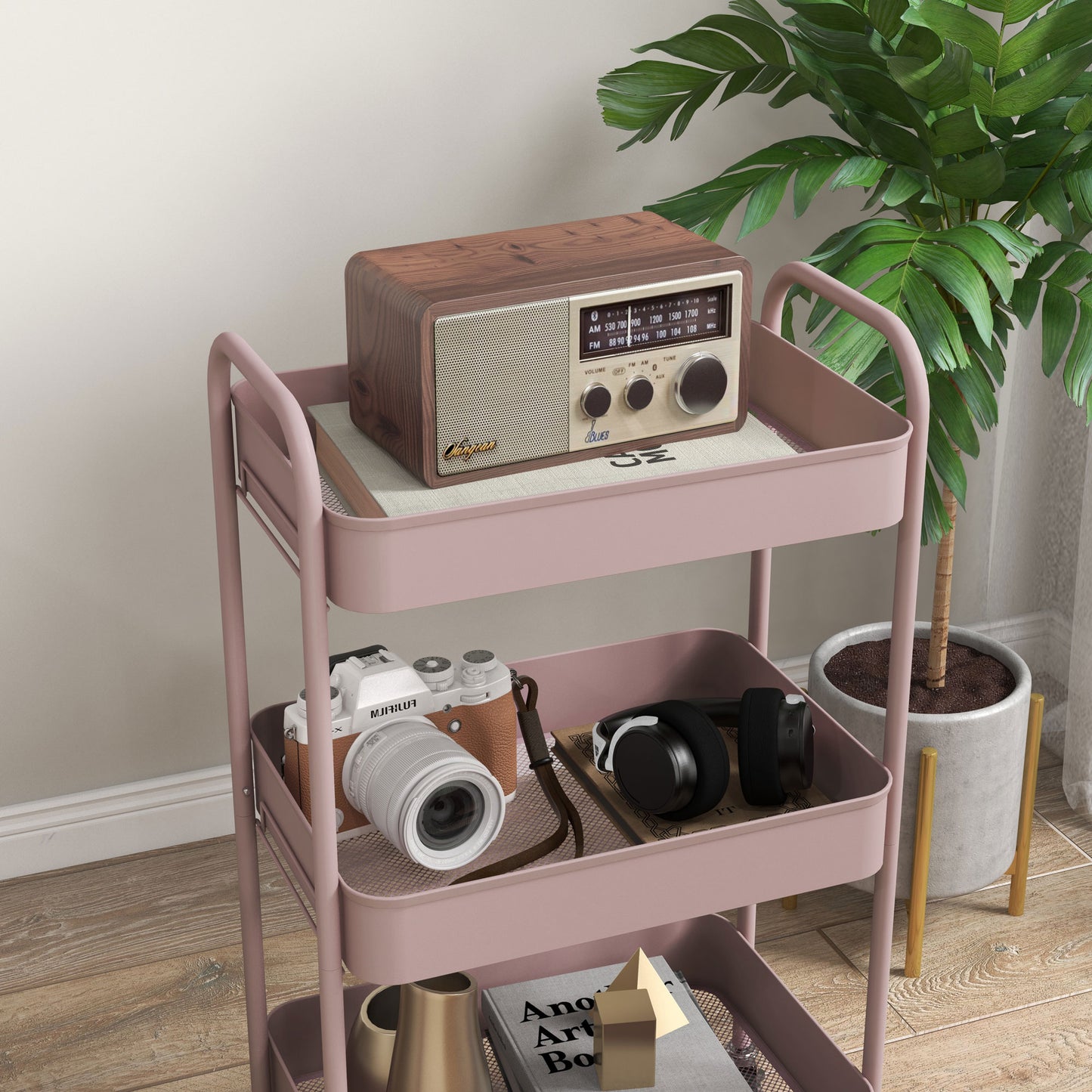 Razira Metal Pink 3 Tier Steel Storage Trolley