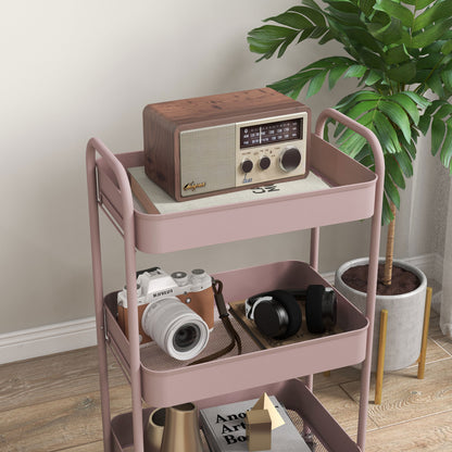 Razira Metal Pink 3 Tier Steel Storage Trolley