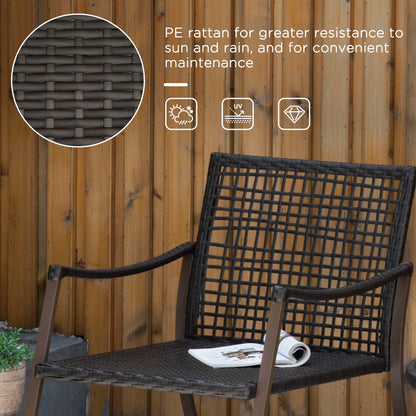 Madile Brown Rattan 3 Piece Bistro Set With Rocking Chairs And Round Glass Coffee Table
