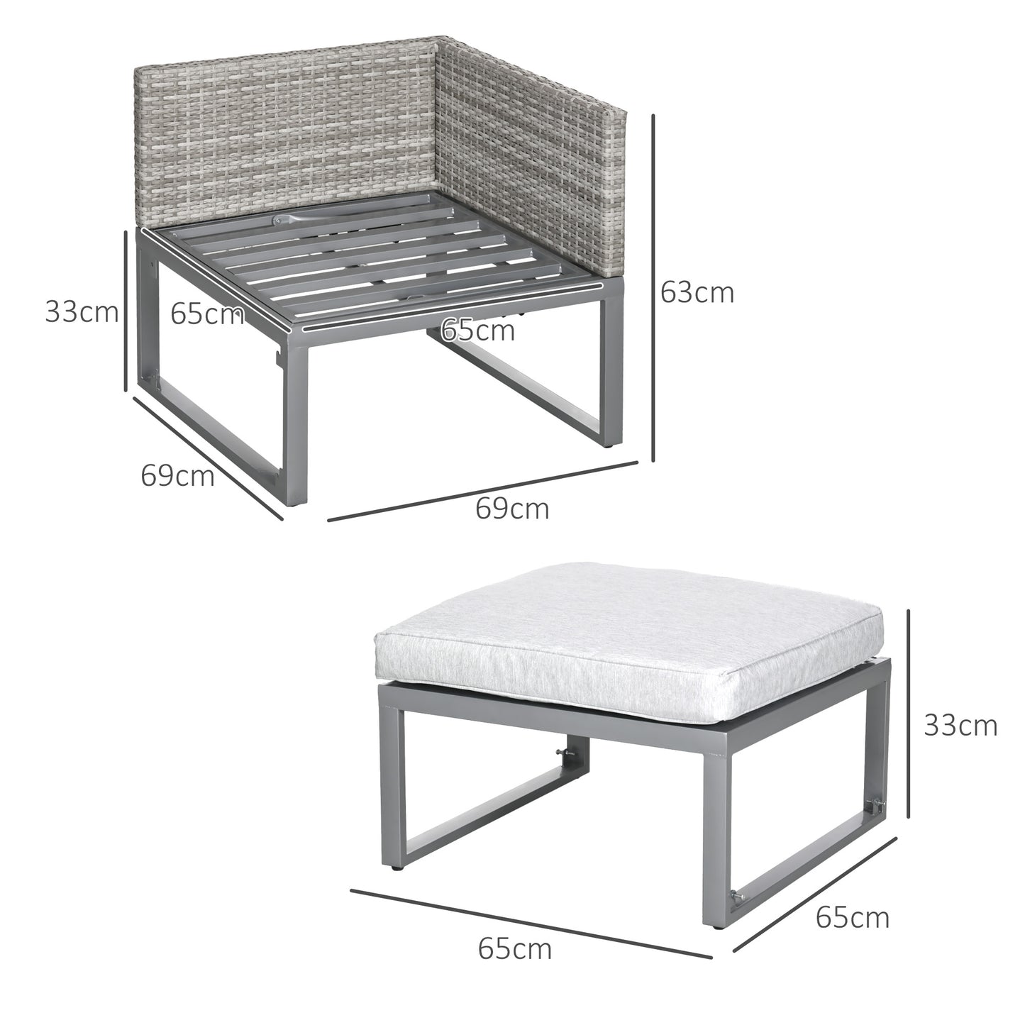 Vidi Roli Rattan Grey 3 In One Bistro Set With Rising Table And Adjustable Sofa Cushions