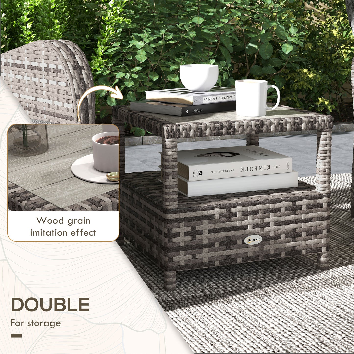 Elcoto Grey And Brown Rattan 2 Seater Outdoor Chaise Lounge Chair Set With Fabric Cushions